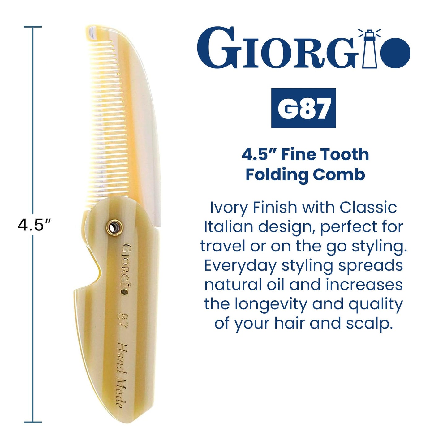Giorgio G87 Folding Mustache and Beard Comb, Small Pocket Comb for Men Everyday Grooming and Hair Care. Handmade, Saw-cut and Hand Polished Styling Beauty and Personal Care GIORGIO
