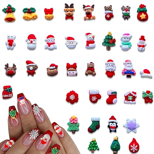 37PCS Christmas Nail Art Charms - Mixed 3D Resin Charms with Santa Claus, Elk, Xmas Tree, Gloves, Bells, Snowman Designs Beauty & Personal Care ONEUPIN