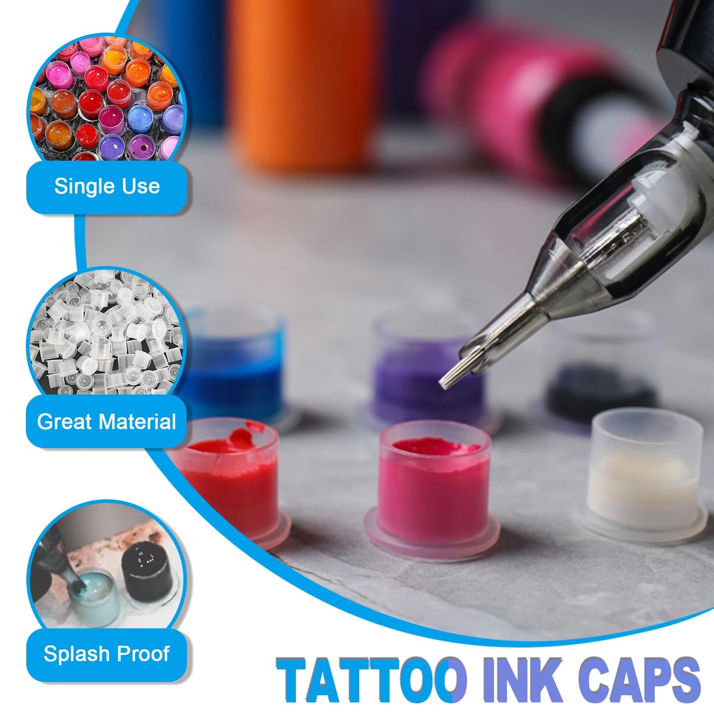 Tattoo Ink Caps - Emalla 1000Pcs Small Tattoo Ink Cups Disposable Ink Caps with Base #11MM Plastic Tattoo Caps Pigment Container Ink Cups for Tattoo Beauty and Personal Care Emalla