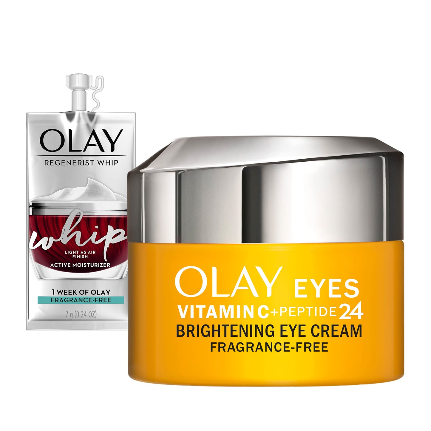 Olay Vitamin C + Peptide 24 Eye Cream, Fragrance-Free, 0.5 oz + Whip Face Moisturizer Travel/Trial Size Gift Set Beauty & Personal Care Olay