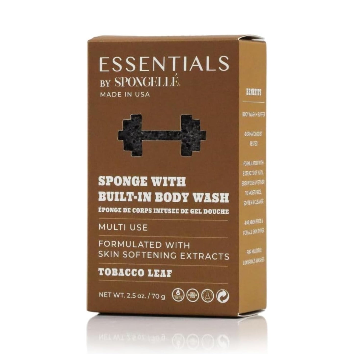 Spongelle Men's Essentials Tobacco Leaf Body Buffer - Bath & Shower Loofah for Men - Cleanse, Exfoliate, and Nourish in one Easy Step - Cruelty-Free Beauty and Personal Care SPONGELLÉ