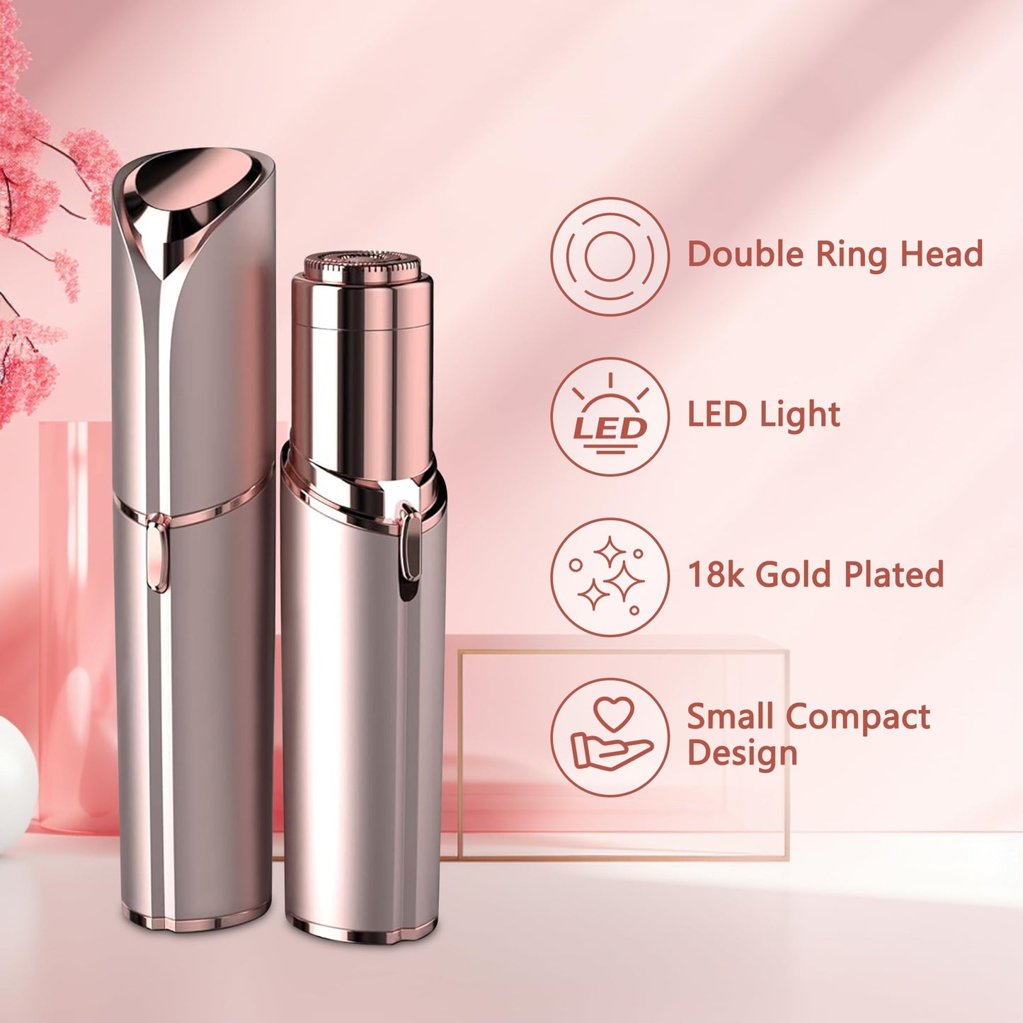 Facial Hair Remover for Women - as Seen on TV Painless Face Shaver - Electric Hair Removal Device for Face Lips Peach Fuzz with Light (Rose Gold) Beauty and Personal Care EVIEY