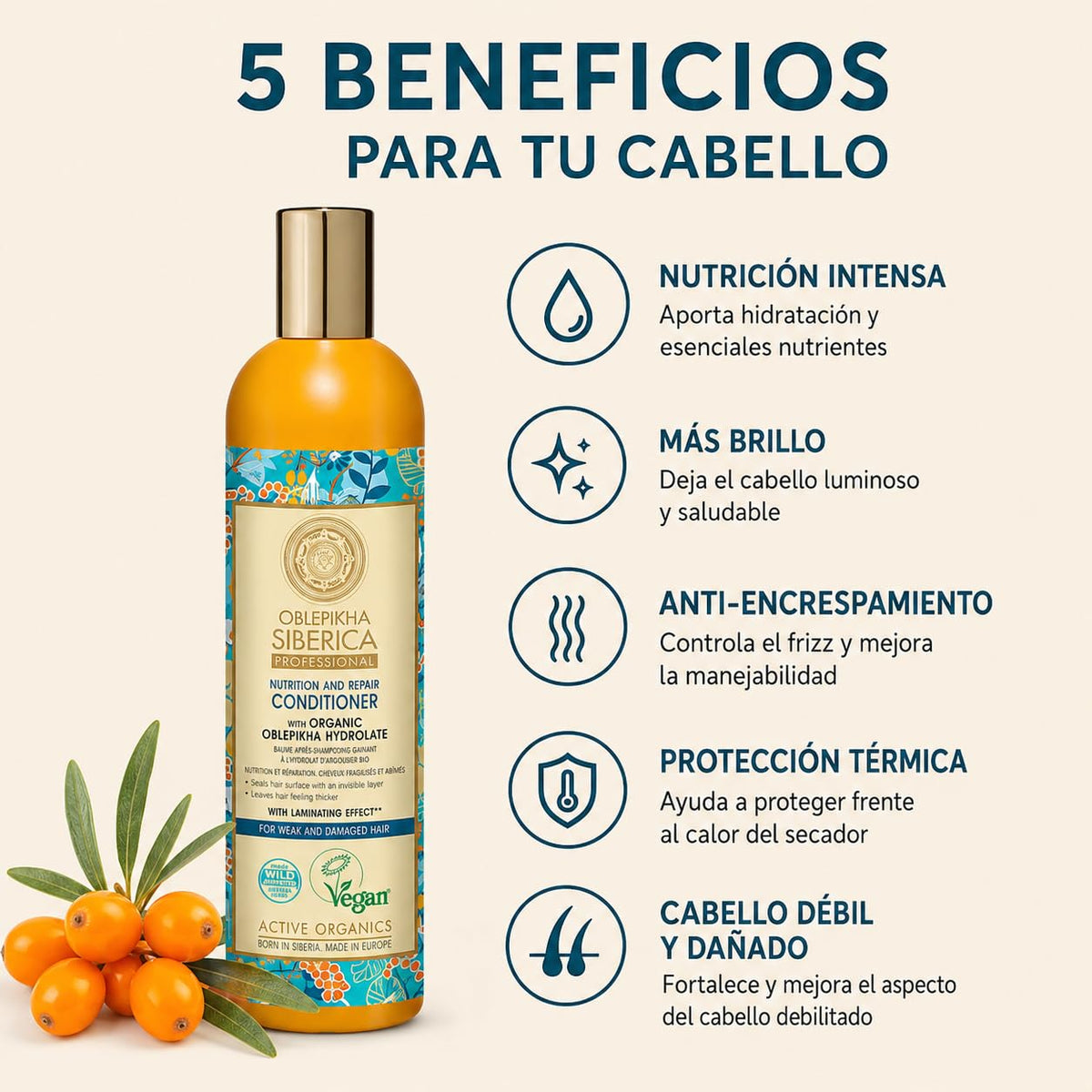 Oblepikha hair conditioner for weak and damaged hair, 400ml