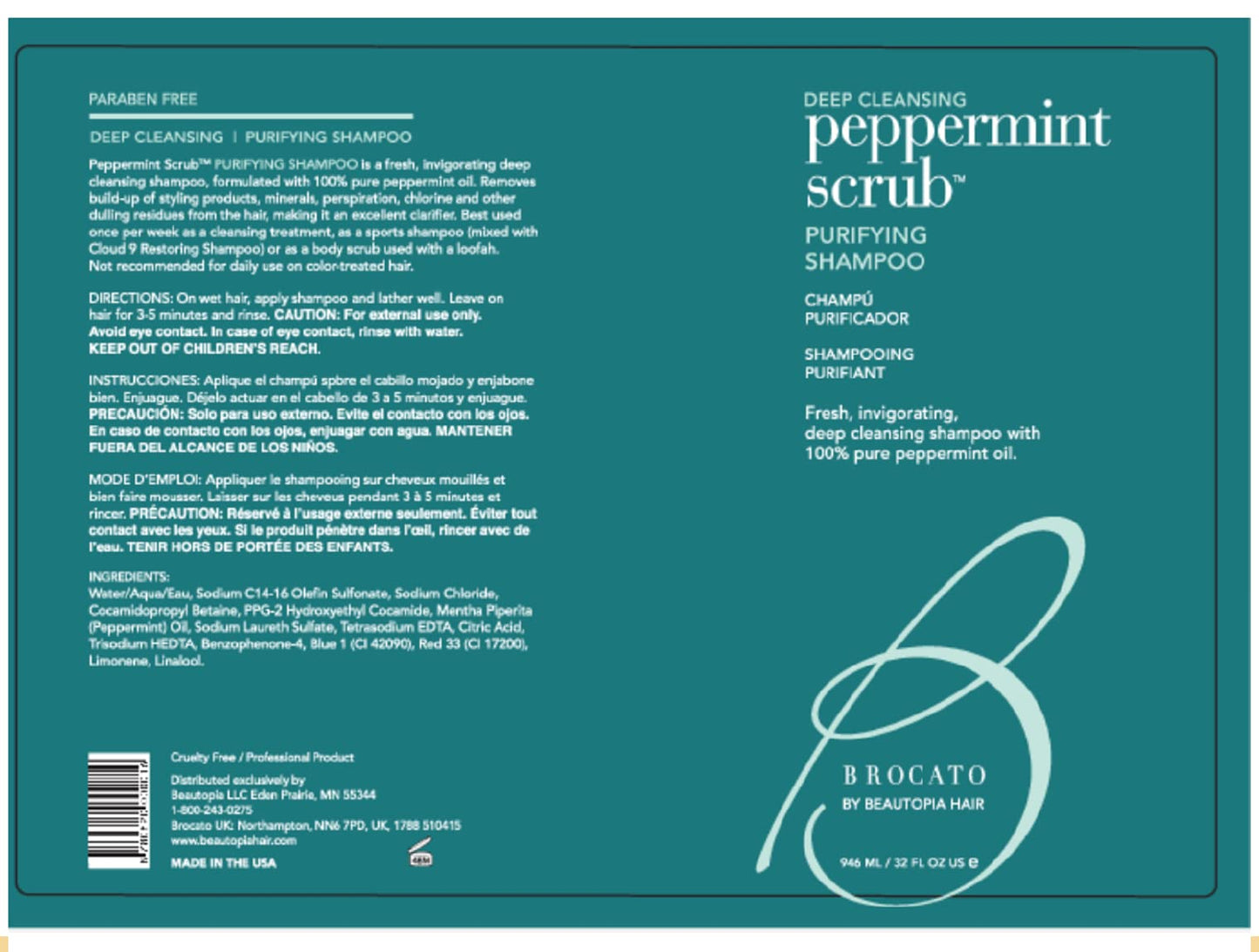 Brocato Peppermint Scrub Purifying Shampoo, Deep Cleansing, 10 Oz. | Fresh, Invigorating, & Lightweight with Pure Peppermint Oil | Ideal for Oily Beauty & Personal Care Brocato