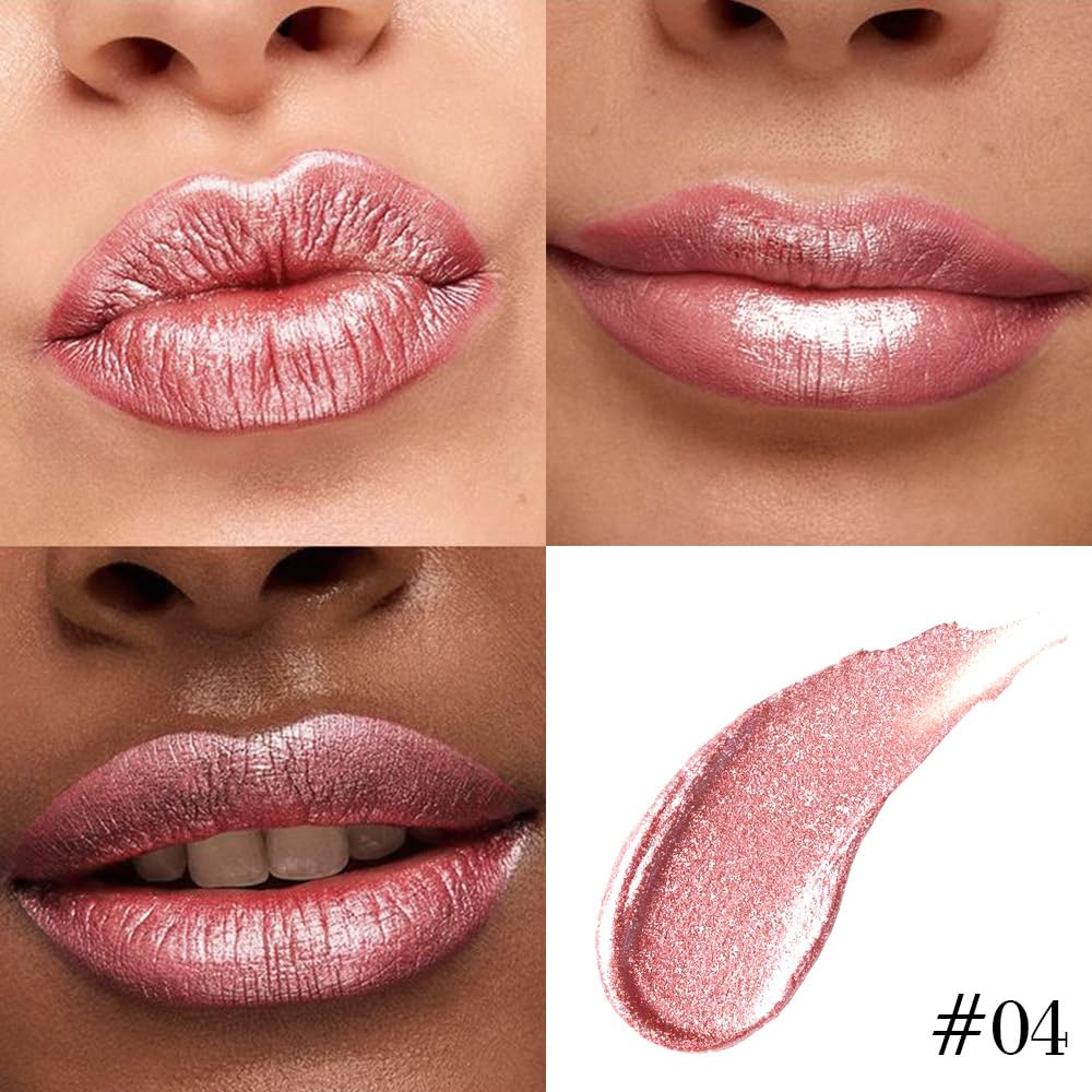 Rose Gold Metallic Lip Liner and Lipstick Combo Lip Gloss Tints Stain Set Makeup for Women Long Lasting Waterproof 24, Light Pink Metallic Glitter Beauty and Personal Care evpct