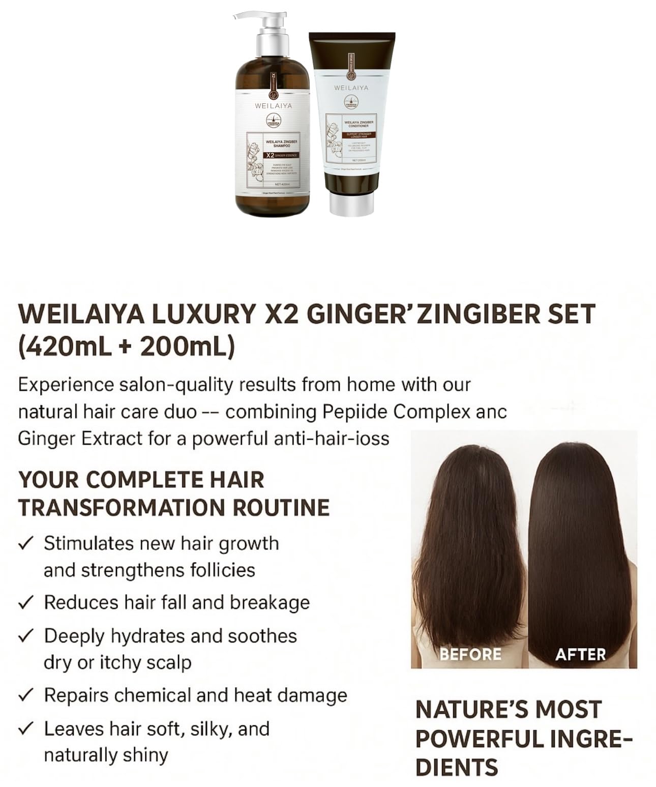 WEILAIYA LUXURY ZINGIBER SHAMPOO/CONDITIONER Beauty & Personal Care Weilaiya