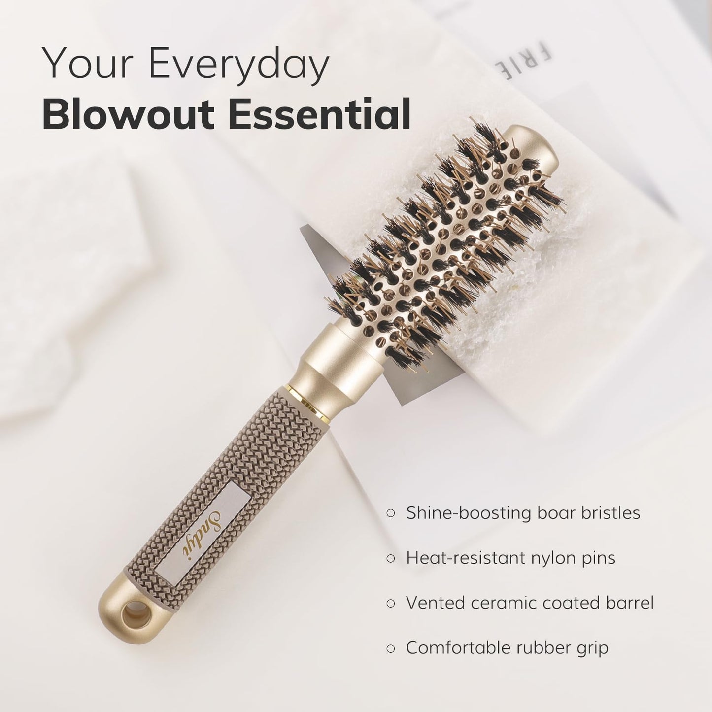 Sndyi Small Round Brush for Blow Out, Nano Thermal Ceramic Ionic Round Hair Brush with Boar Bristles, Boost Shine & Volume, For Short Hair with Quick Beauty and Personal Care Sndyi