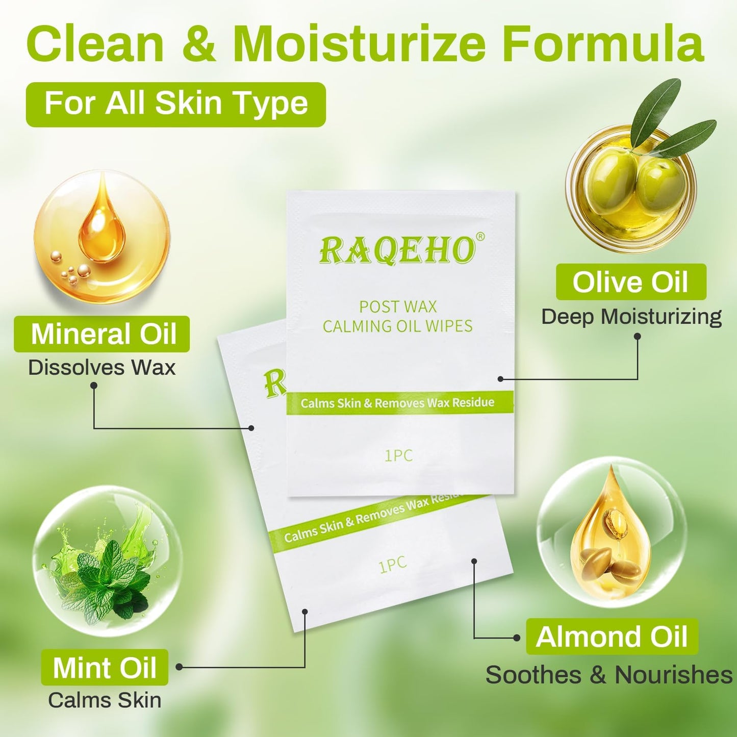 RAQEHO 20PCS Post Wax Wipes - After Waxing Calming Oil Wipes Post Wax Care for Body Facial Waxing Remover Aftercare Product for Hair Removal After Wax Beauty and Personal Care RAQEHO