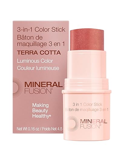 Mineral Fusion 3-in-1 Color Stick - Hydrating Tinted Cream Blush for Cheeks, Lip and Eye - Natural Multi Use Makeup (Terra Cotta) Beauty & Personal Care Mineral Fusion