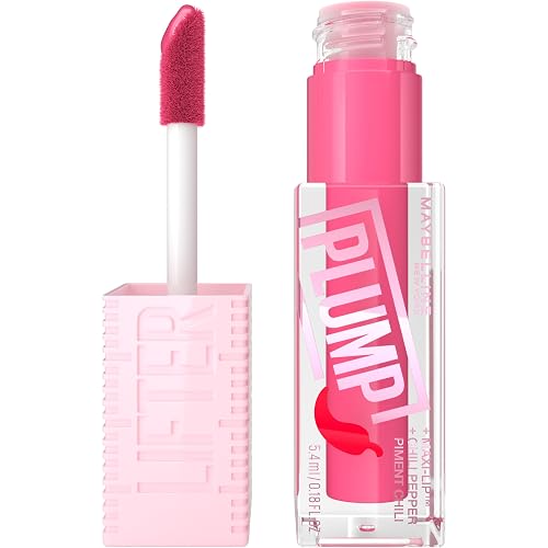 MAYBELLINE Lifter Gloss Lifter Plump, Plumping Lip Gloss with Chili Pepper and 5% Maxi-Lip, Pink Sting, Sheer Bubblegum Pink, 1 Count Beauty & Personal Care MAYBELLINE