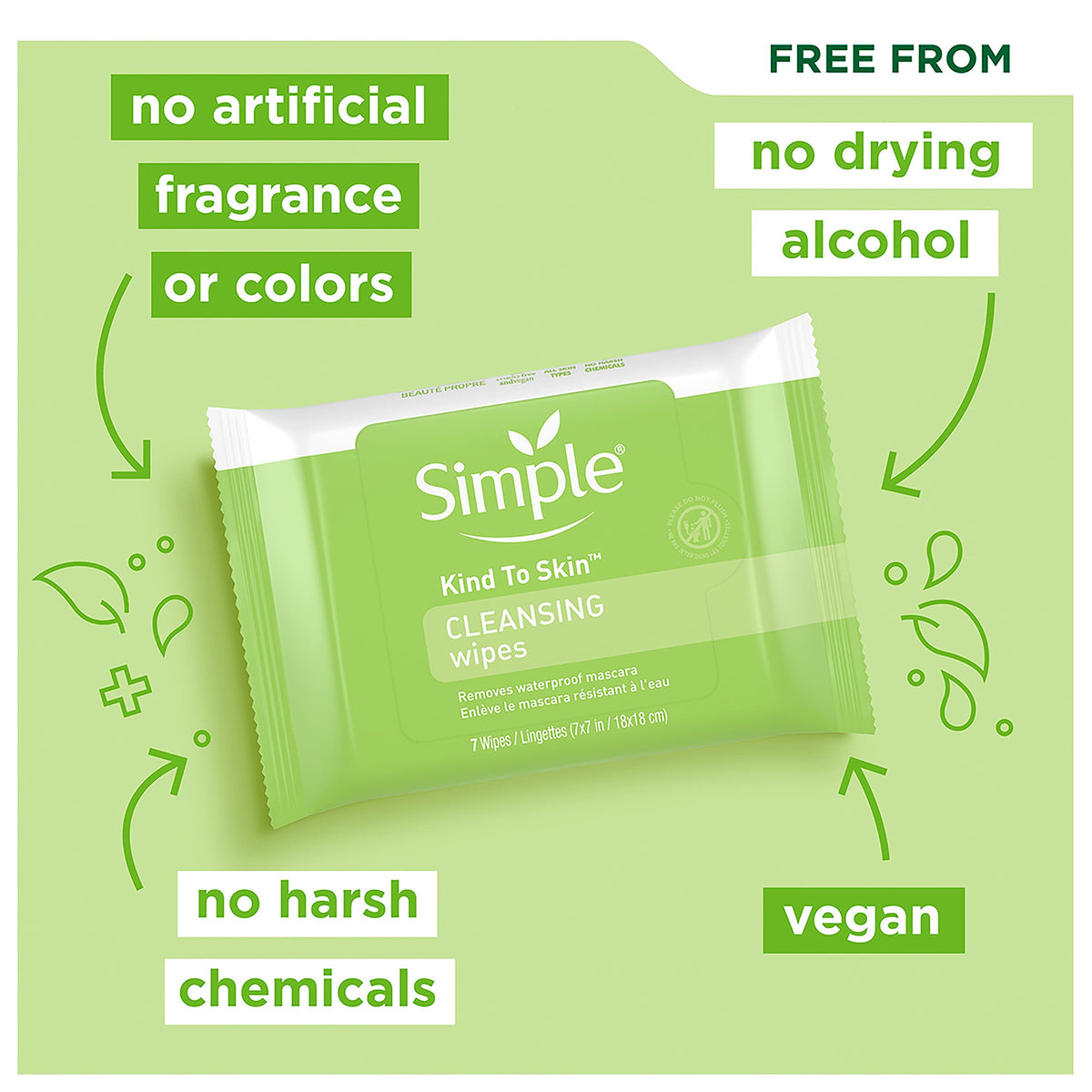 Simple Kind to Skin Facial Cleansing Wipes Cleanser & Makeup Remover Cleansing Removes Waterproof Mascara 7 Wipes Beauty & Personal Care Simple