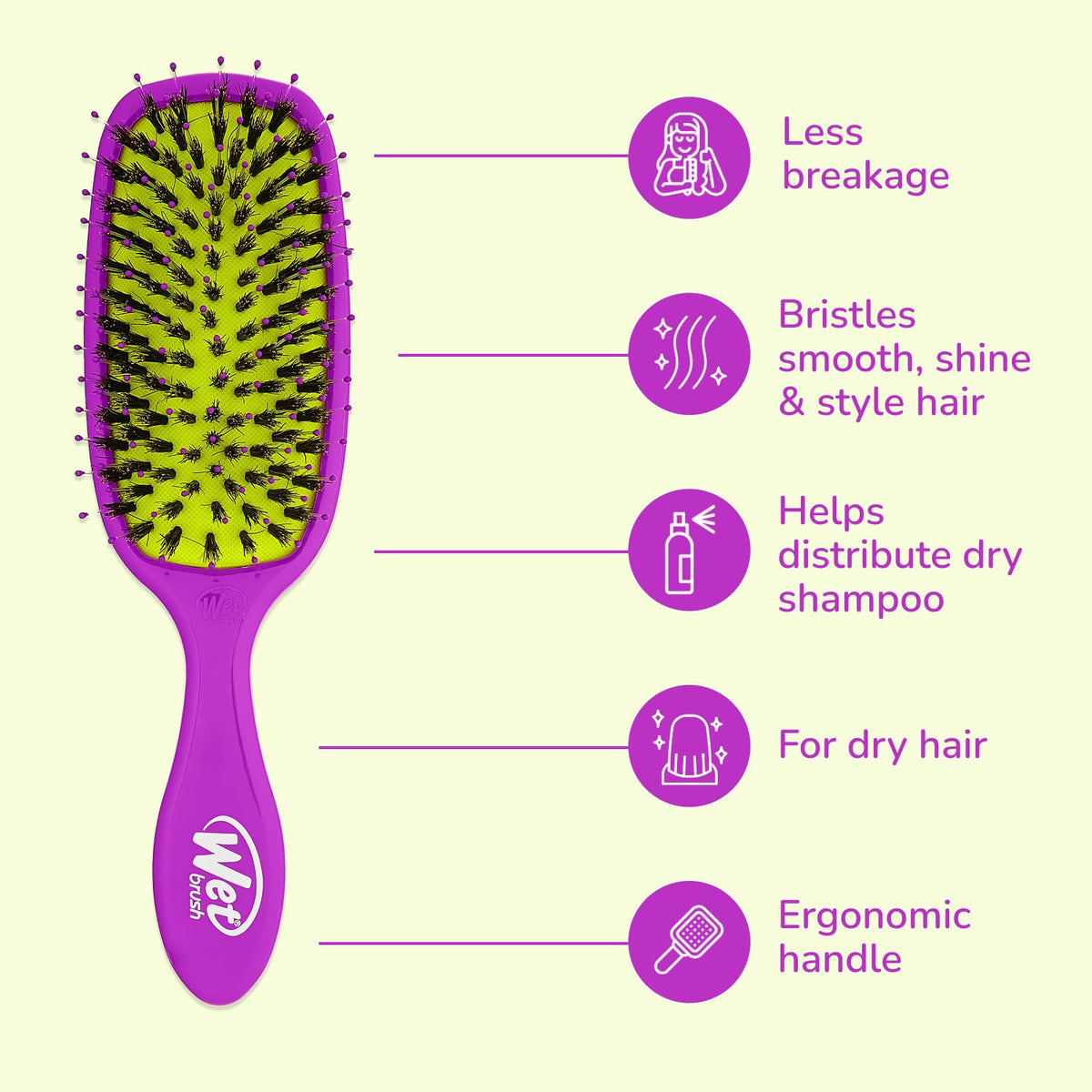 Wet Brush Shine Enhancer Hair Brush, Purple - Exclusive Ultra-soft IntelliFlex Bristles - Natural Boar Bristles Leave Hair Shiny And Smooth For All
