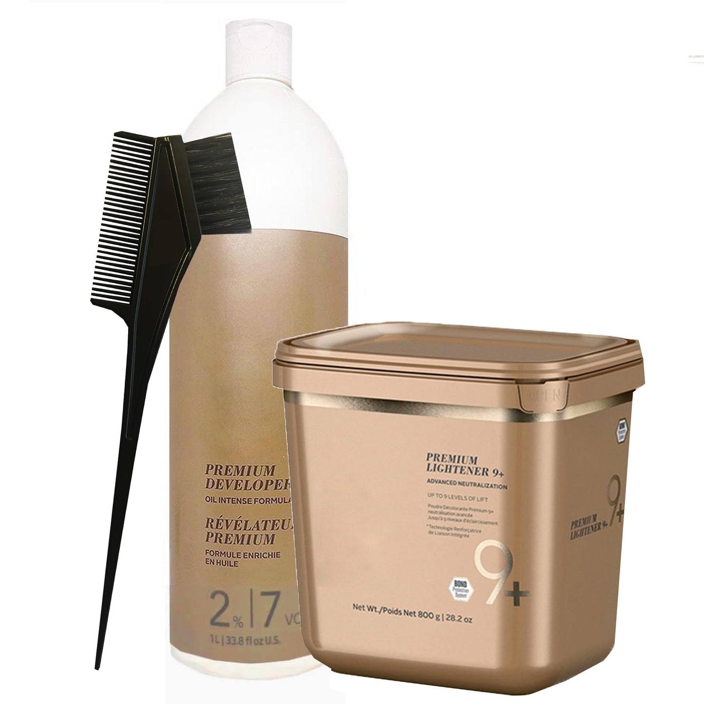 BlondeMe Lightener 9+ Premium Bleach 800 grams, Blonde Me Developer 2% / 7 Vol 1 Liter and M Hair Designs Tint Brush Comb (Bundle), Off White Beauty & Personal Care M Hair Designs