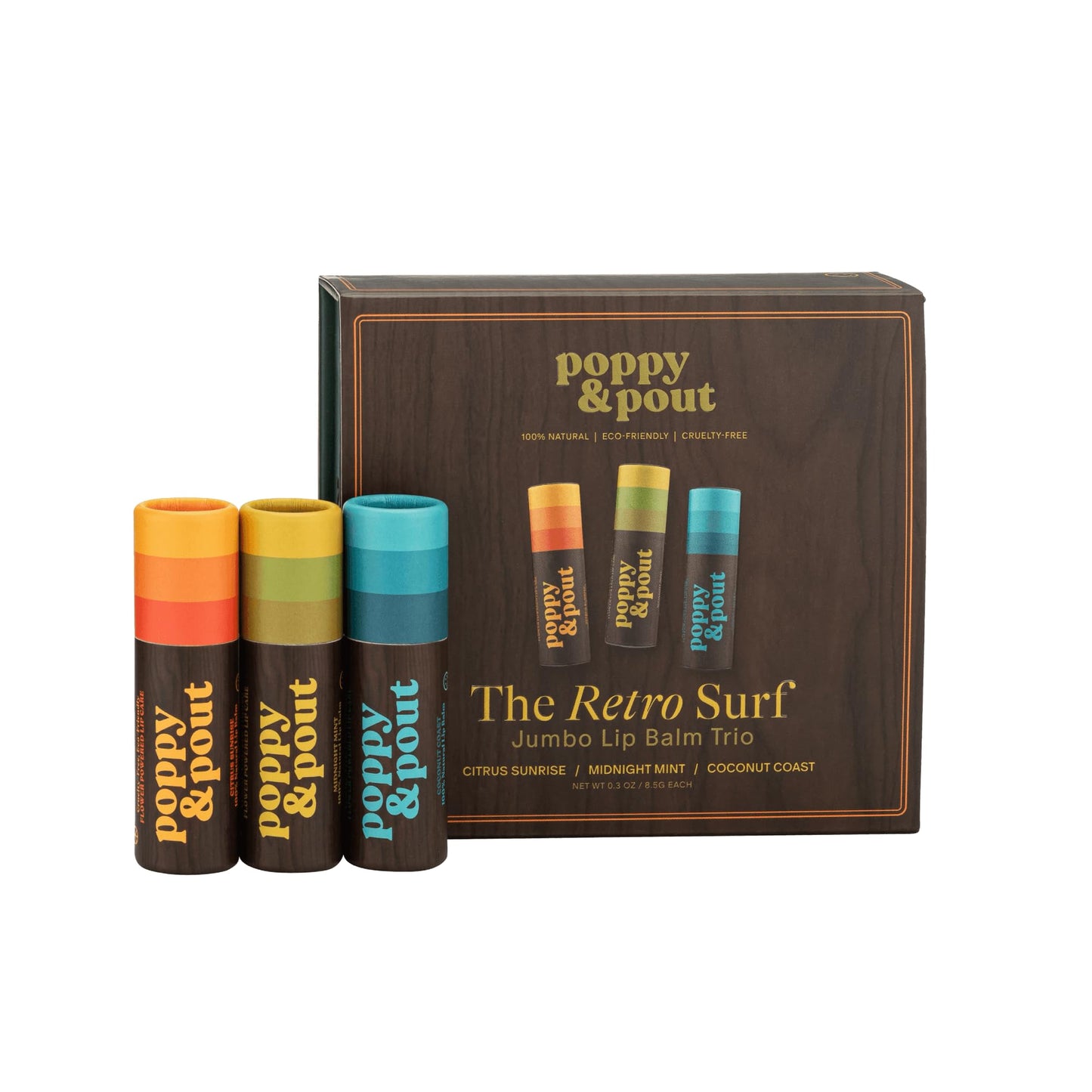 Jumbo Lip Balm Gift Set (3-Pack, Retro Surf) - Poppy & Pout All Natural Lip Balms & Moisturizers - Hydrates with Beeswax, Vitamin E, Organic Coconut Beauty and Personal Care Poppy & Pout