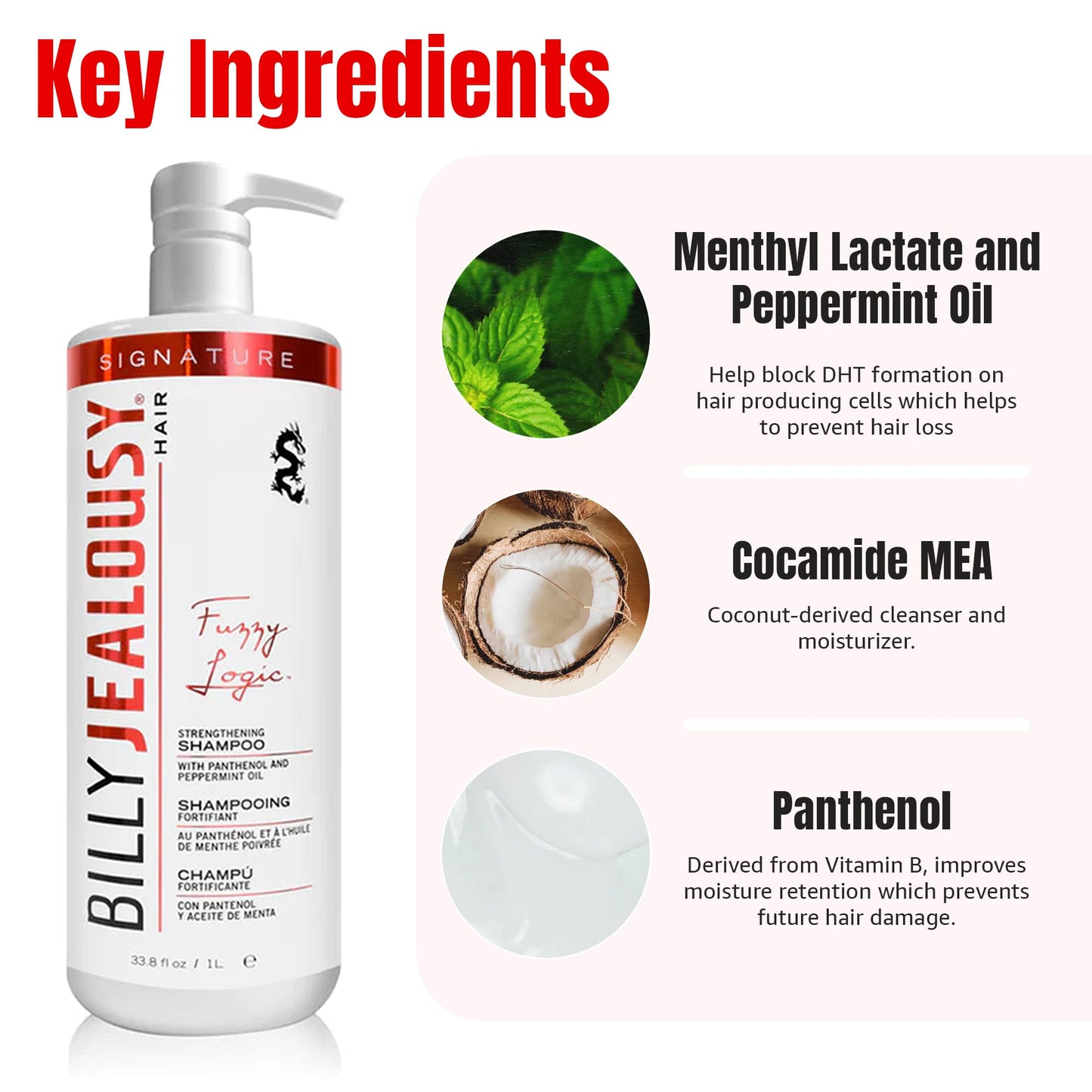 Billy Jealousy Fuzzy Logic Men's Shampoo for Thinning Hair, Peppermint-Infused, With DHT Blockers to Prevent Hair Loss and Breakage, Cleans Beauty & Personal Care Billy Jealousy