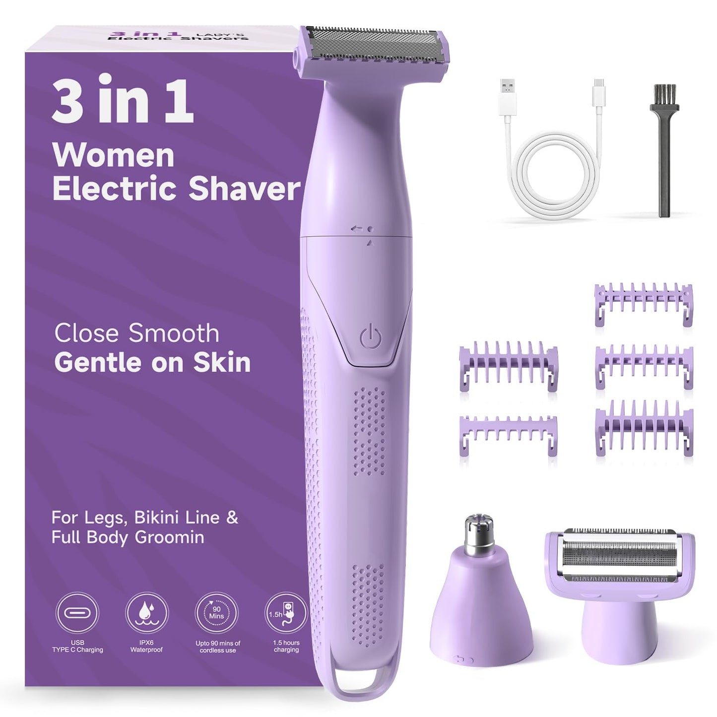 Electric Razors for Women, 3-in-1 Painless Electric Shaver for Women for Legs, Underarm face & Bikini, Pubic Hair Trimmer, Waterproof Bikini Trimmer Beauty and Personal Care unimiko
