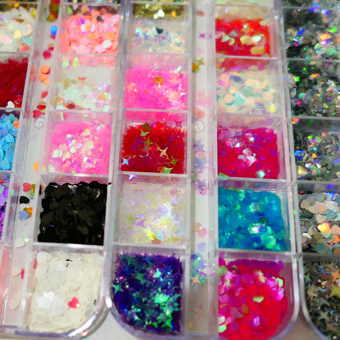 AddFavor 4 Boxes Holographic Nail Sequins Mixed Shapes Iridescent Glitter Flakes Hearts Star Moon DIY Design Manicure Nail Art Decorations Sets Beauty & Personal Care AddFavor