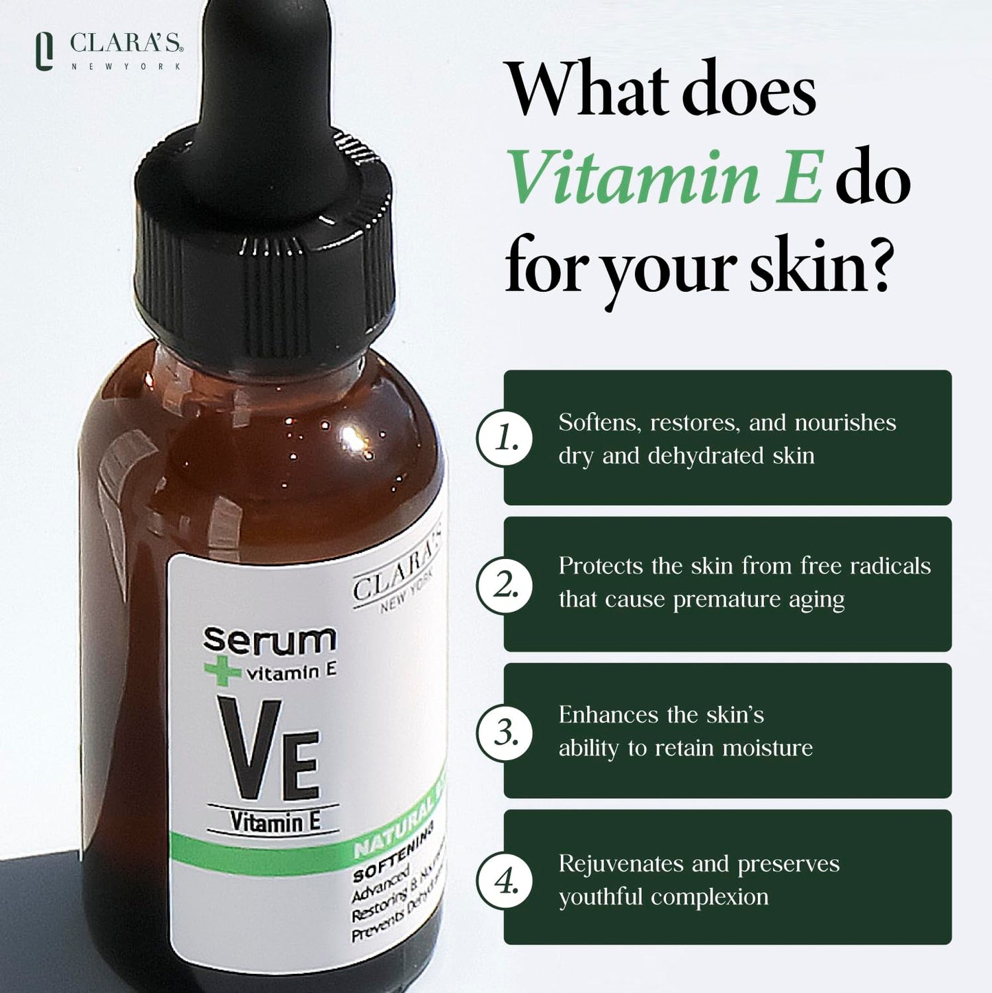 CLARA'S NEW YORK | Softening Vitamin E Facial Serum | Protecting Skin Barrier, Smoothing, Restoring and Nourishing | Non-greasy, Lightweight Formular Beauty & Personal Care CLARA'S NEW YORK