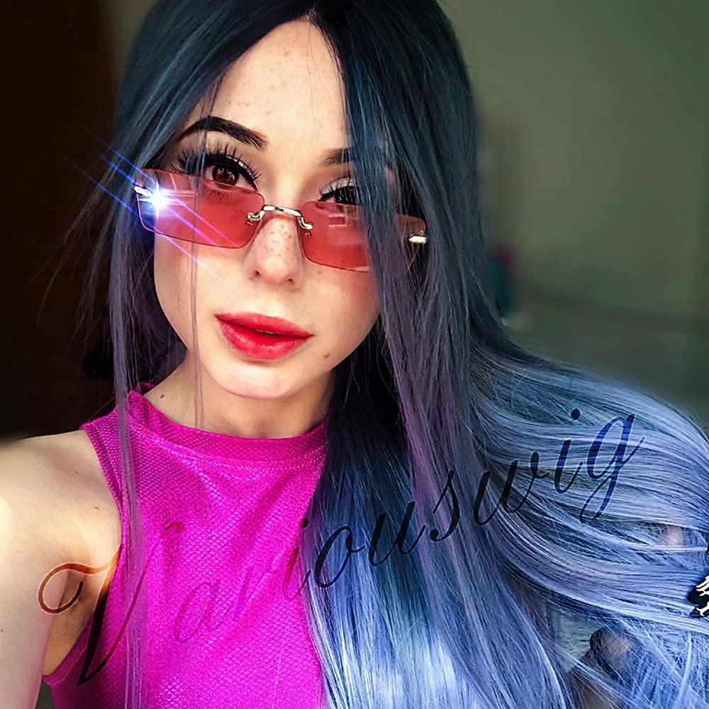 variouswig All kinds of wigs Natural Hair Color Character witch Wig Heat Resistant Fiber Synthetic Wig Ideal for Women for All Occasions (Mixed blue