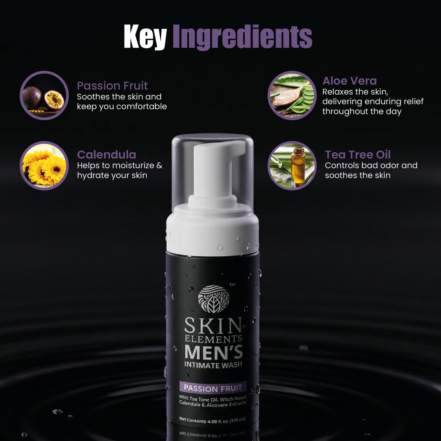 Skin Elements Intimate Wash for Men with Passion Fruit (4.05 Fl Oz) | pH Balanced Foaming Intimate Wash | Prevents Itching, Irritation & Bad Odor | Beauty & Personal Care Skin Elements