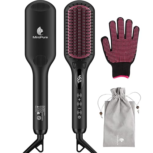 Enhanced Ceramic Hair Straightener Brush by MiroPure, 2-in-1 Ionic Straightening Brush with Anti-Scald Feature, Auto Temperature Lock & Auto-Off Beauty & Personal Care MiroPure