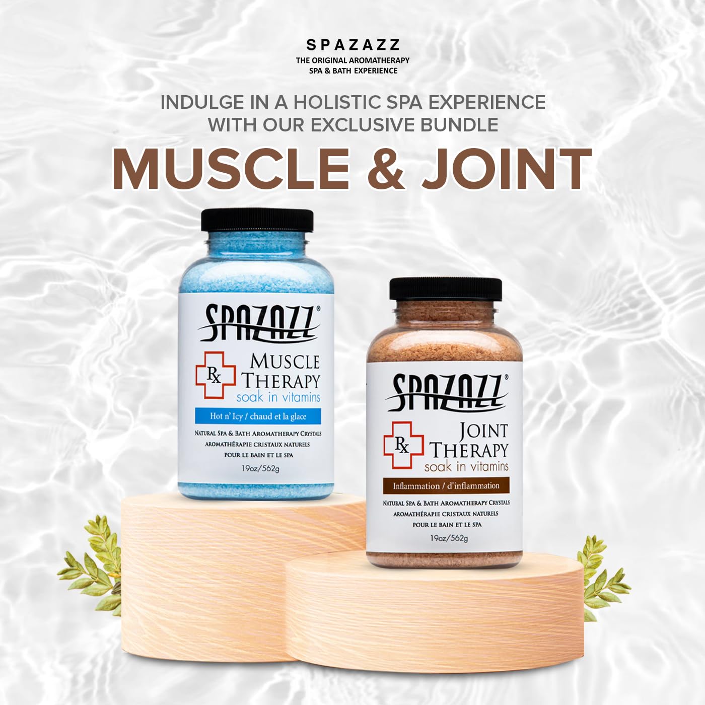 Spazazz Hot Tub Aromatherapy Spa and Bath Salts Crystals 2 Pack Bundle- One 19 Oz Jar Each Spazazz Muscle Therapy and Joint Therapy Plus a 5 Point Beauty and Personal Care Spazazz