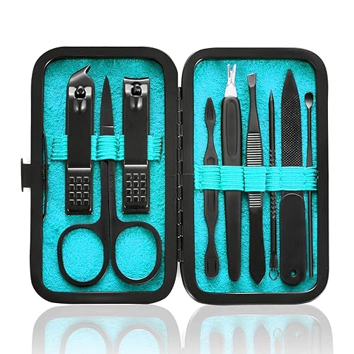HANTEKAS Manicure Set 9 in 1 Stainless Steel, Nail Clippers Scissors Pedicure Tools Kit - Portable Travel Grooming Kit for Men and Women Beauty & Personal Care HANTEKAS