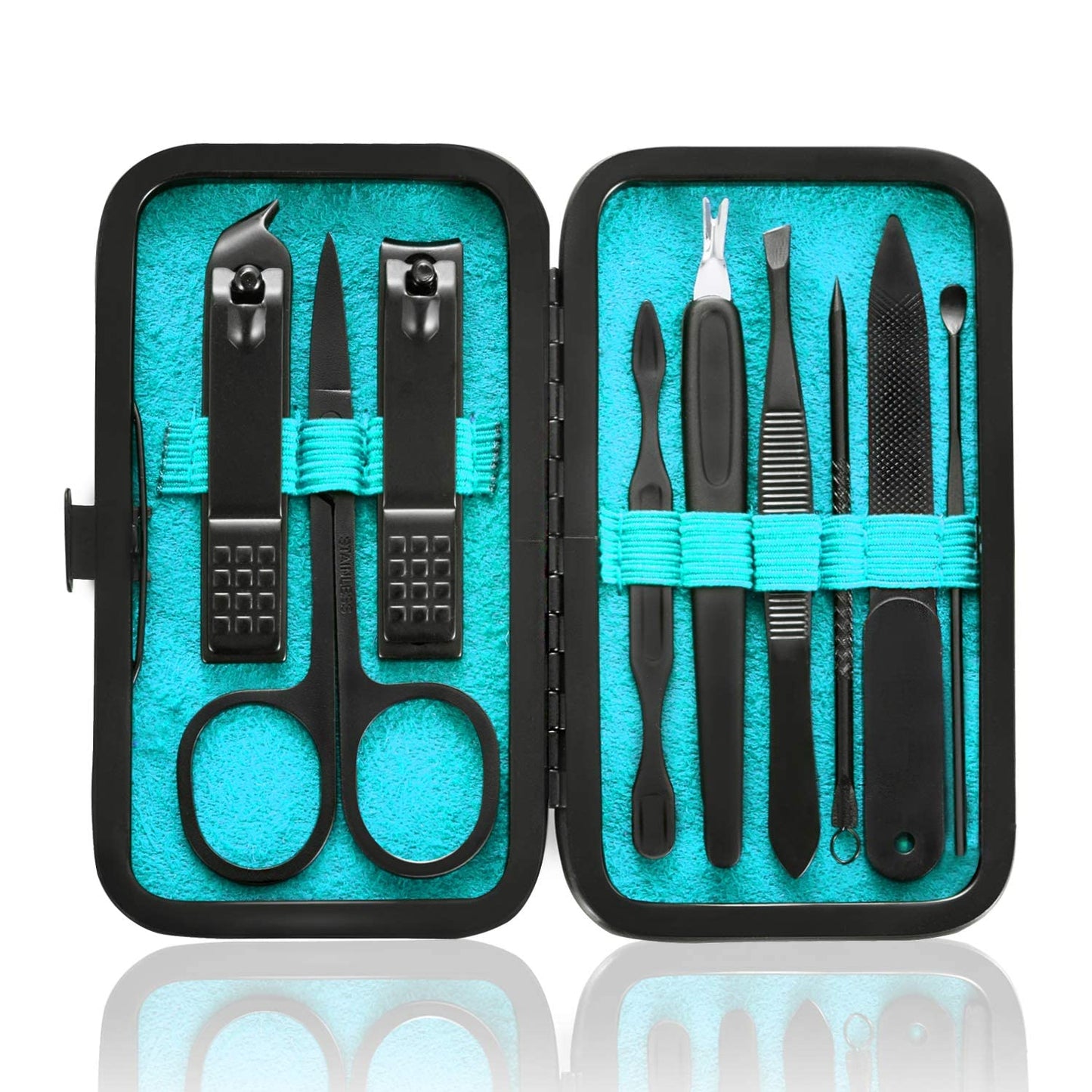 HANTEKAS Manicure Set 9 in 1 Stainless Steel, Nail Clippers Scissors Pedicure Tools Kit - Portable Travel Grooming Kit for Men and Women Beauty & Personal Care HANTEKAS