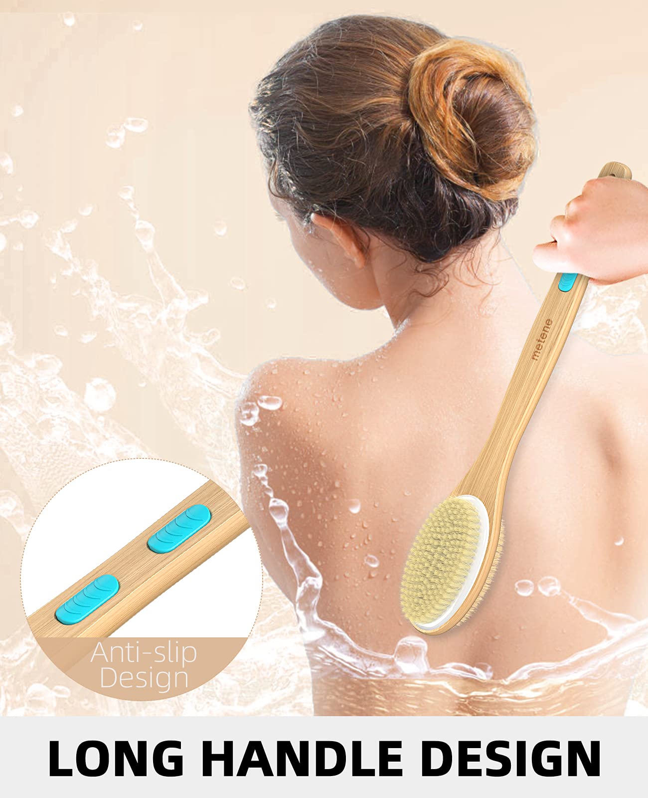 Metene 2 Pack Shower Brush with Soft and Stiff Bristles, Bath Dual-Sided Long Handle Back Scrubber Body Exfoliator for Wet or Dry Brushing Beauty & Personal Care Metene