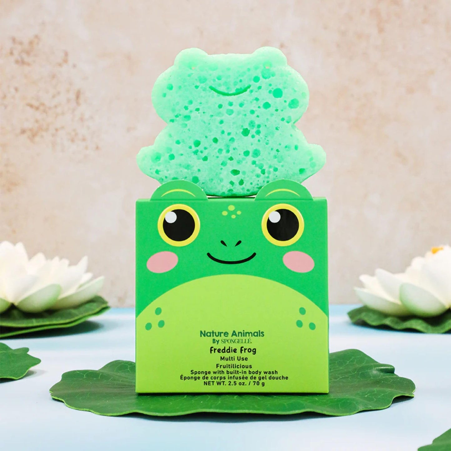 SPONGELLÉ Freddie Frog Nature Animals Kid's Body Buffer - All Ages - Body Wash Infused Shower Loofah - Newborn Essentials & Baby Essentials Beauty and Personal Care SPONGELLÉ