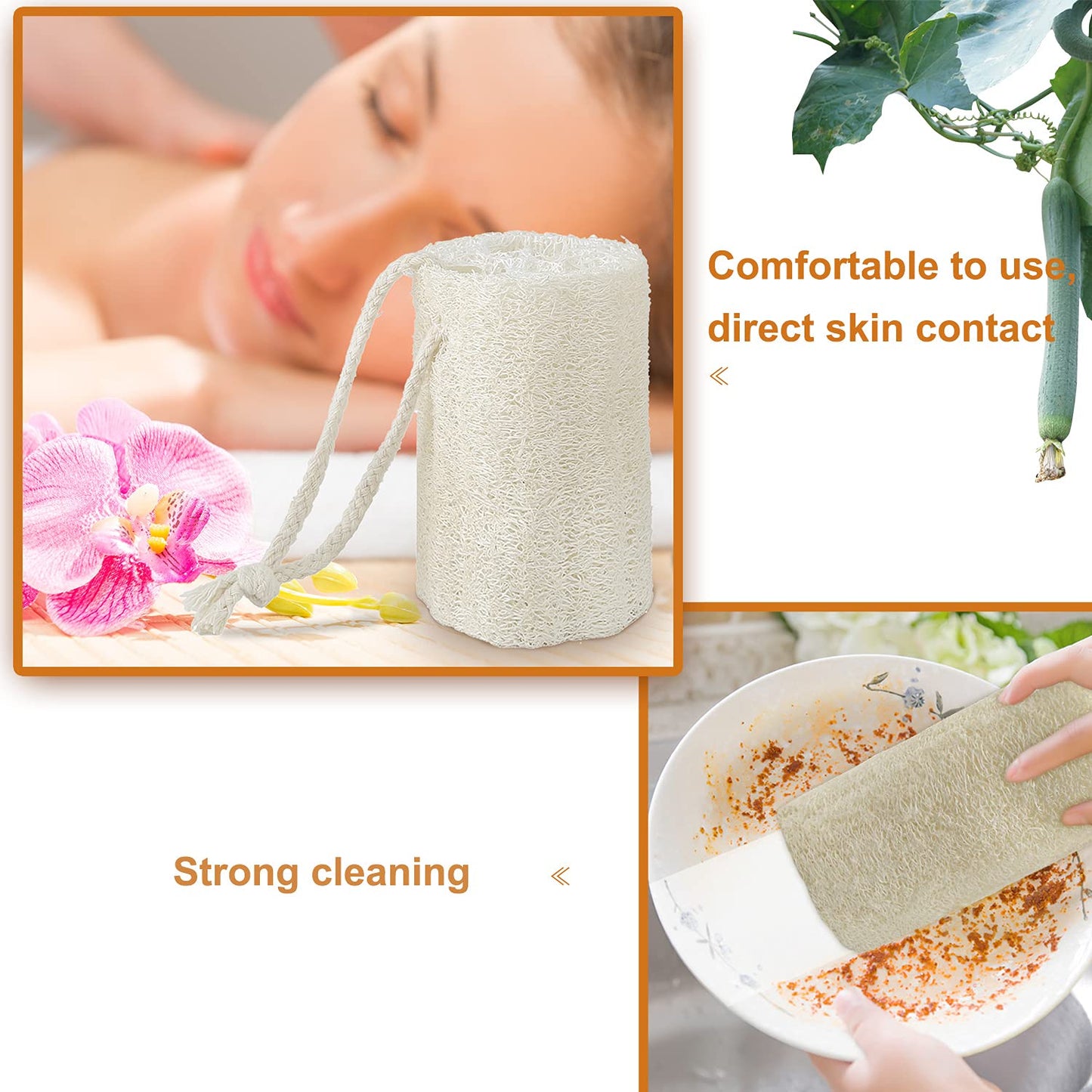 UOPTY Shower Natural Loofah Bath Sponge, Exfoliating Body Luffa for Clean Skin, Scrubbing Sponge for Kitchen(4 Pcs) White Beauty and Personal Care UOPTY
