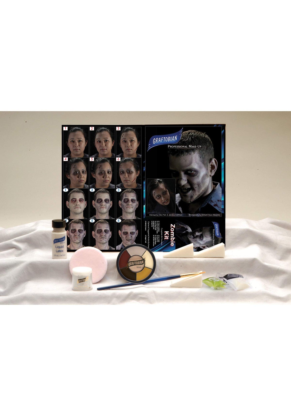 Graftobian Zombie Makeup Kit - Complete 13 piece Halloween Kit with Full Color Instructions