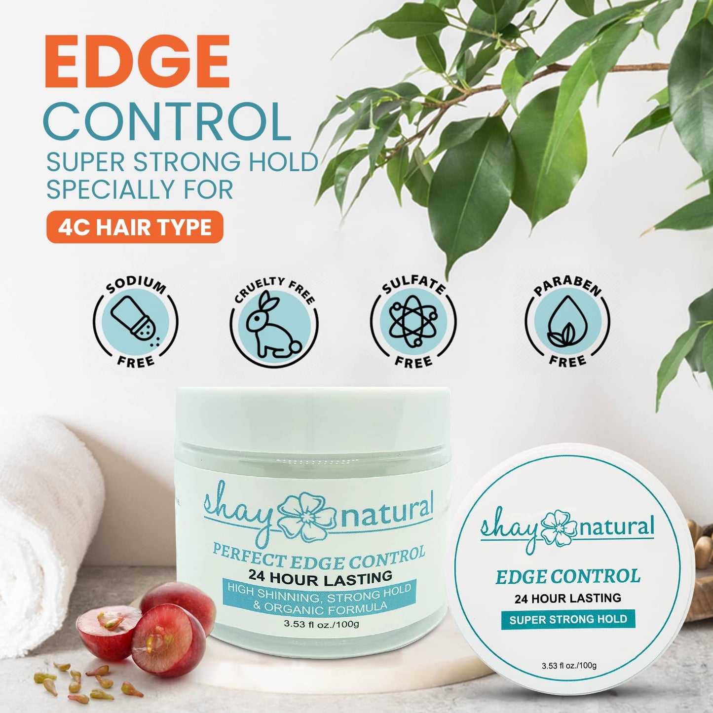 Shay Natural Perfect Edge Control, 24 Hour Hold, Strengthens Hair-Line, Water-Based Hair Gel 3.53fl oz Beauty & Personal Care Shay Natural