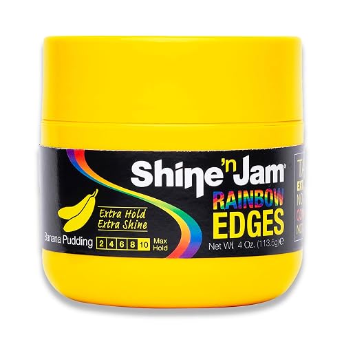 AmPro Shine-n-Jam Rainbow Edges - Curly Hair Gel for Women - Styling Gel for Women - Strengthens with Silk Protein - Banana Pudding - 4 oz Beauty & Personal Care AmPro