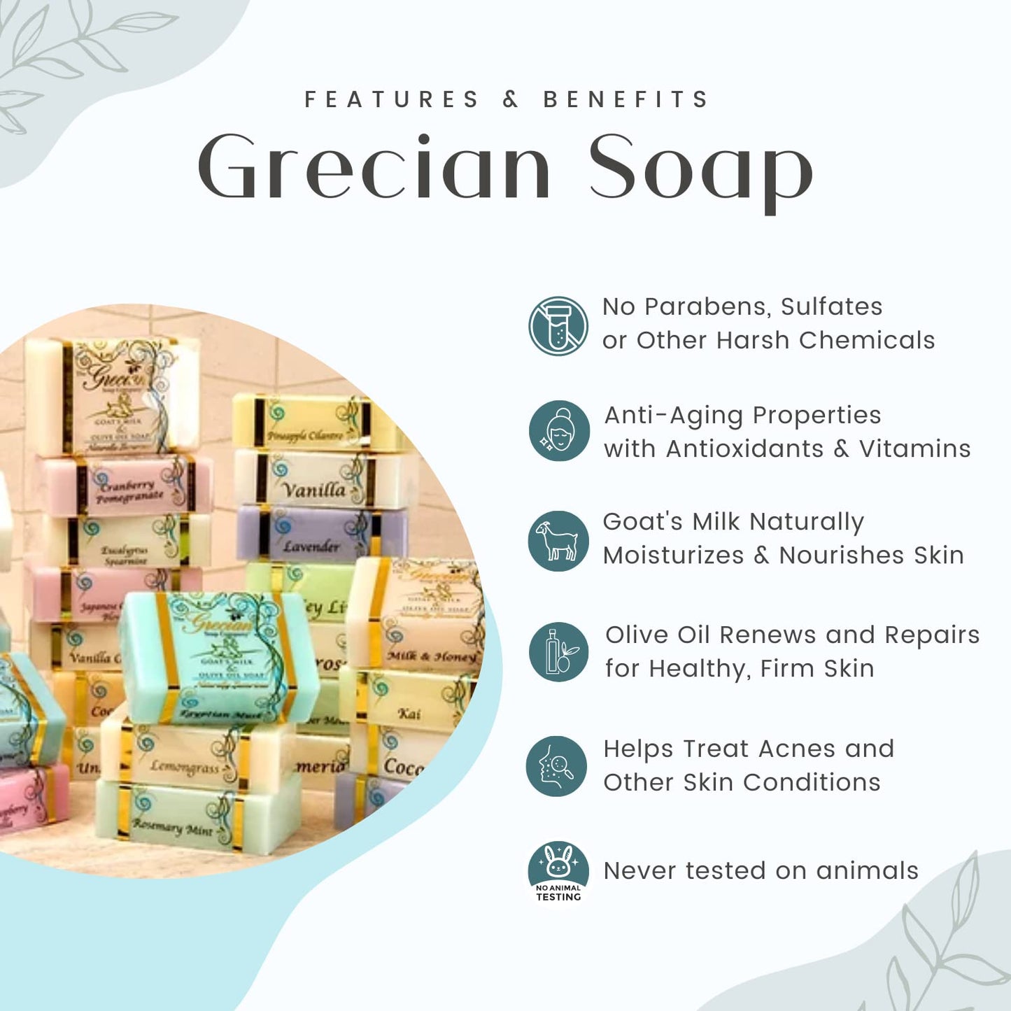 Grecian Goats Milk & Olive Oil Soap Bar 3-pack Lavender Scent: Handmade, All-Natural, Soap for Dry & Sensitive Skin, pH-Balanced, RSPO Sustainable Beauty & Personal Care The Grecian Soap Company