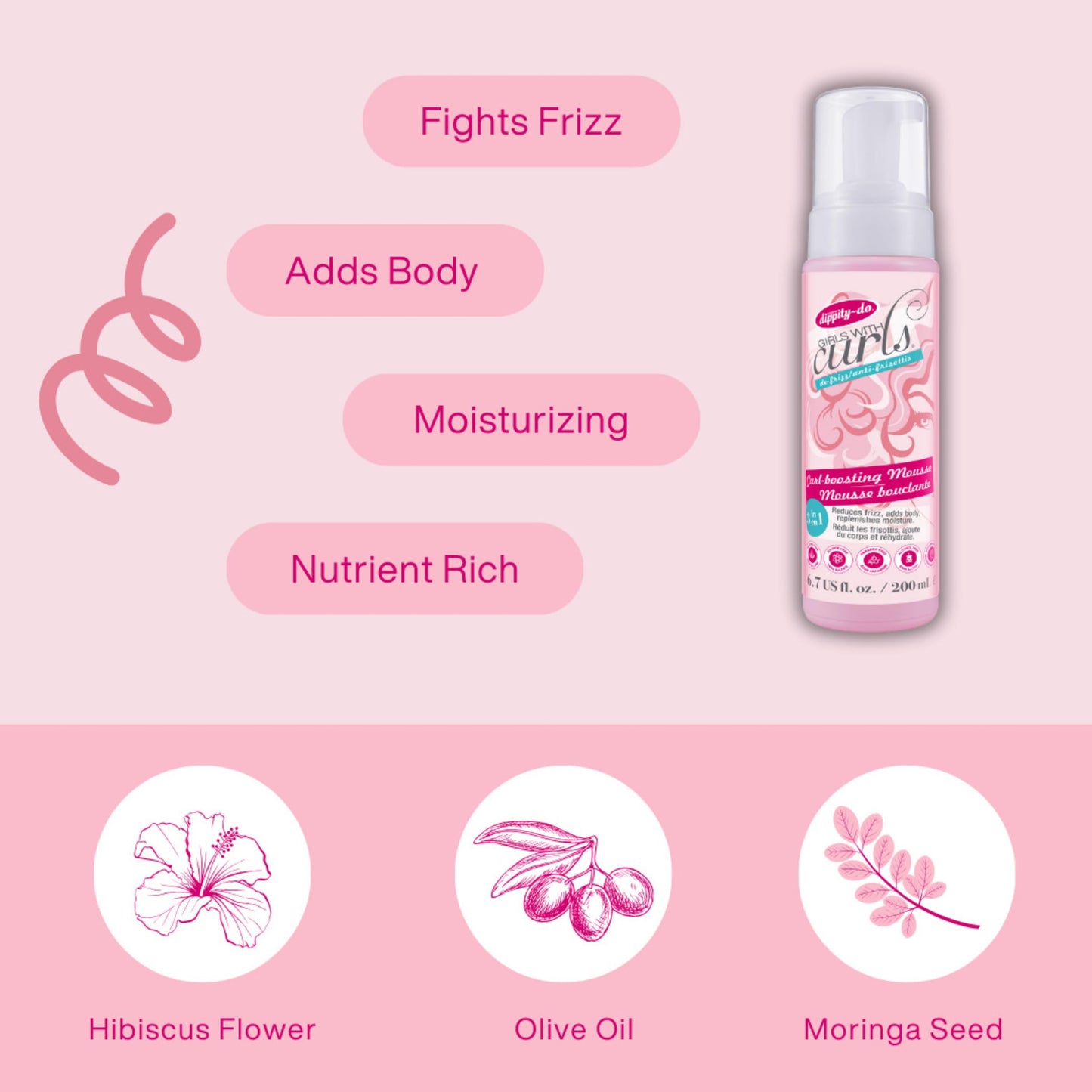 Dippity Do Girls With Curls Curl Enhancing Mousse, Light, 3-in-1 Defining Foaming Mousse for Curly Wavy Hair, Hibiscus, Olive Oil, Anti Frizz Bouncy Beauty & Personal Care Dippity Do