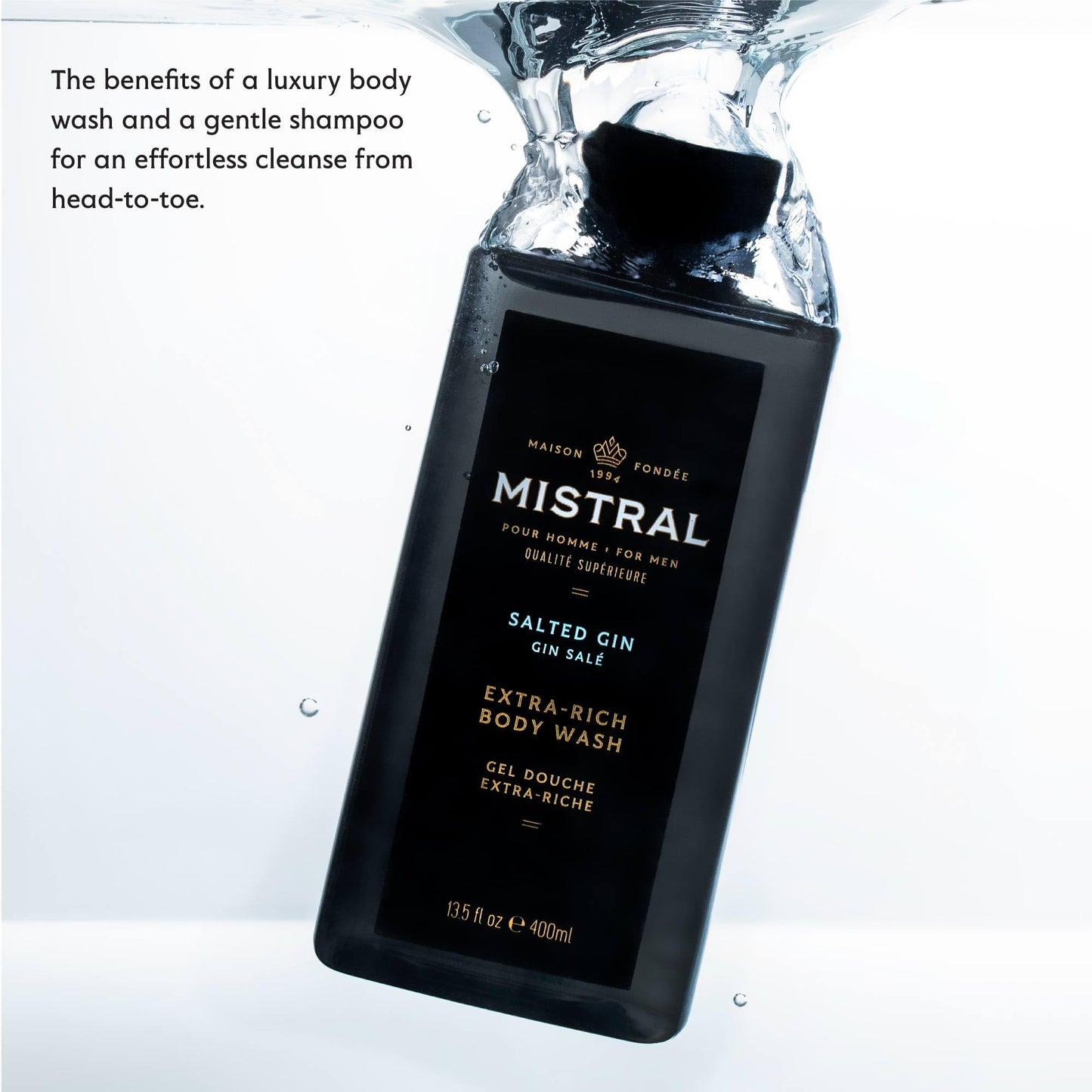 Mistral Men's Body Wash & Shampoo, Salted Gin 13.5 oz | 2-in-1 Natural Shower Gel for Men | SLS, Paraben & Phthalate Free | Natural Men’s Body Wash Beauty & Personal Care Mistral