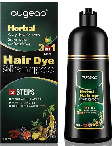 AUGEAS 500ML Black Permanent Hair Color Shampoo, 3 IN 1 Organic Herbal Fast Coloring Shampoo for Men and Women to Cover Grey/White Hair (BLACK) Beauty & Personal Care Maani Essence