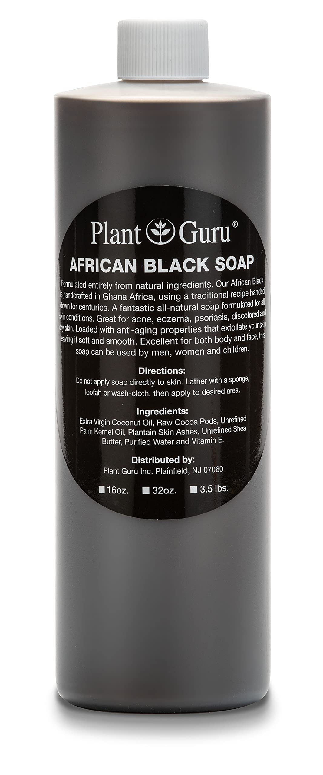 Plant Guru African Black Soap Liquid 16 fl. oz. - Pure & Natural Traditional Skincare for Face, Body & Hair | Handmade Cleanser for All Skin Types Beauty & Personal Care Plant Guru