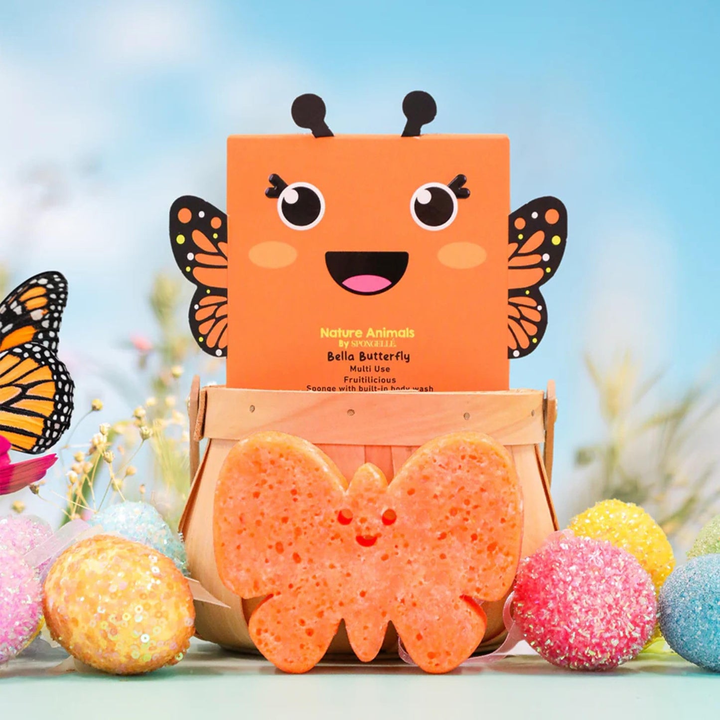 Spongellé Bella Butterfly Nature Animals Kid's Body Buffer - All Ages - Body Wash Infused Shower Loofah - Newborn Essentials & Baby Essentials Beauty and Personal Care SPONGELLÉ
