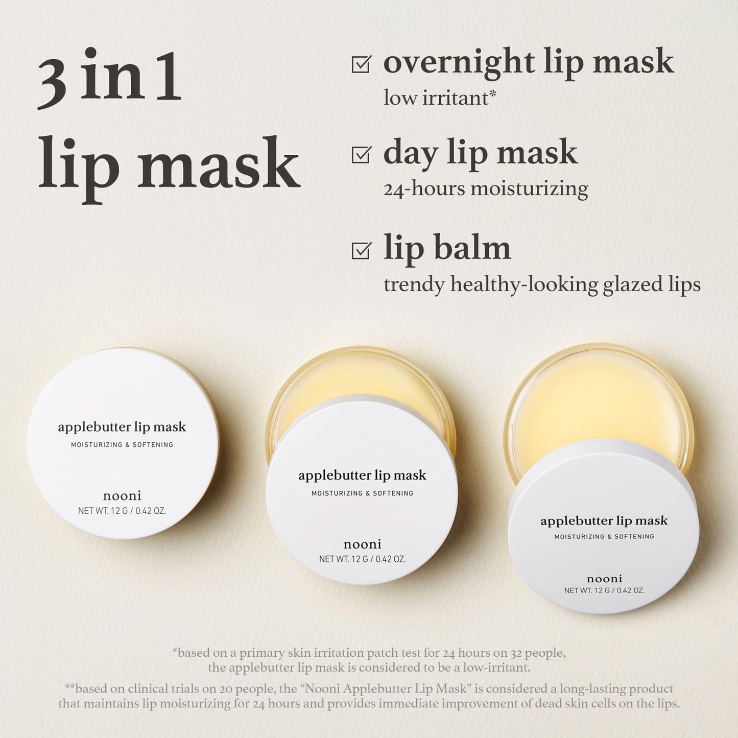 NOONI Vegan Applebutter Lip Mask Overnight - Hydrating Lip Balm & Butter with Shea Butter & Vitamins - Soothing Moisturizer, Softening Treatment Beauty and Personal Care NOONI