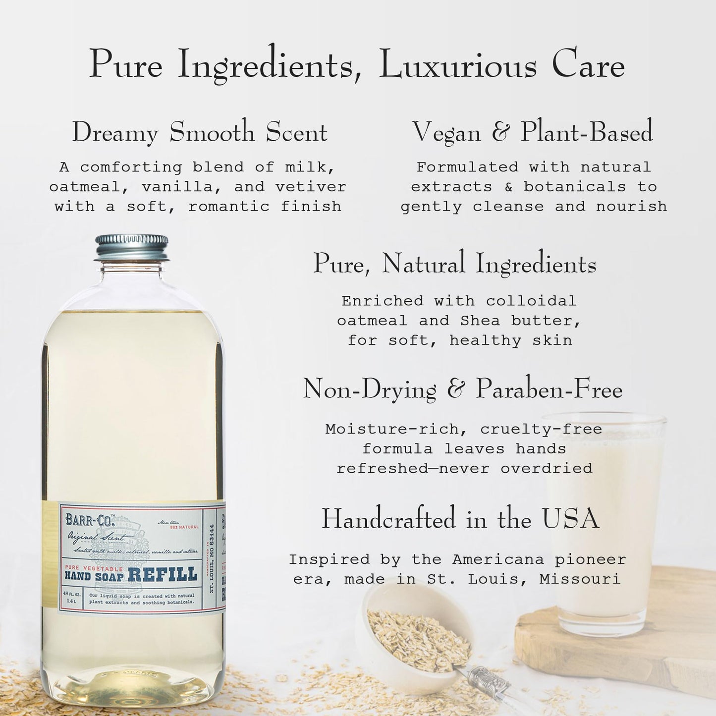 BARR-CO. Liquid Soap Refill - Natural Hand Soap with Oat, Vanilla & Vetiver - Vegan, Moisturizing Formula for Bathroom & Kitchen, Original Scent 32fl Beauty & Personal Care BARR-CO