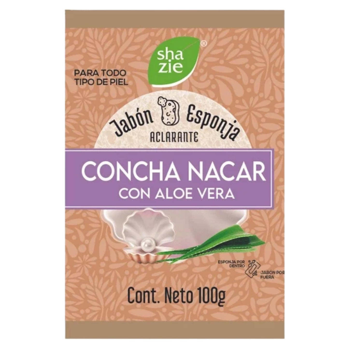 Sha Zie Jabon Esponja with Concha Nacar, Aloe Vera - Soap Sponge for Gentle Skin Care, Mother-of-Pearl Whitening Cream Formula, 3.5 oz Beauty and Personal Care Tu Salud Plus