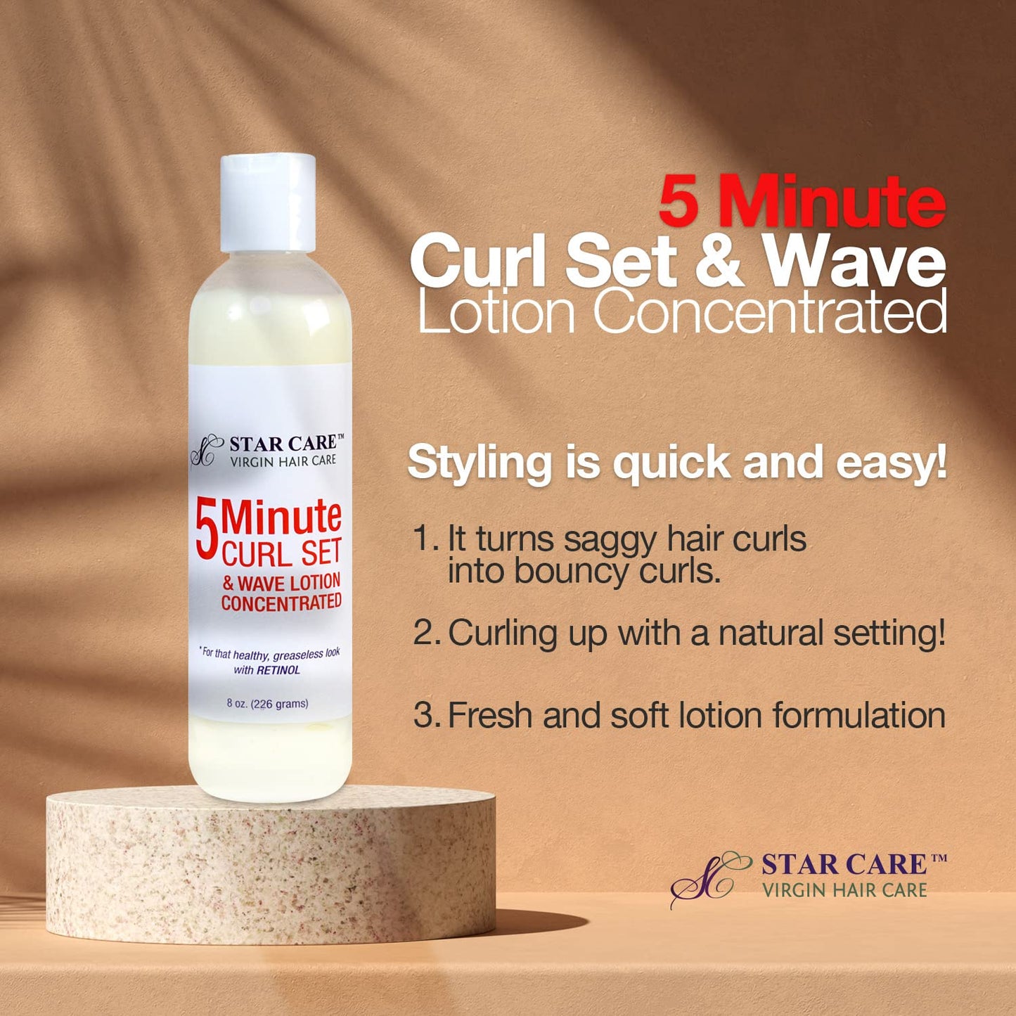 STAR CARE 5 Minute Curl Set & Wave Lotion concentrated with Retinol, Adds Sheen, Repairs & Moisturizes, Ideal for Hairpieces, Braids & Perms 8oz/226g Beauty & Personal Care STAR CARE