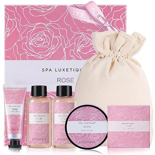 Spa Luxetique Gifts for Women, Bath and Body Gifts Set 6pcs Gift Baskets Rose Bath Sets for Women Valentine's Day Gifts for Her Beauty & Personal Care spa luxetique