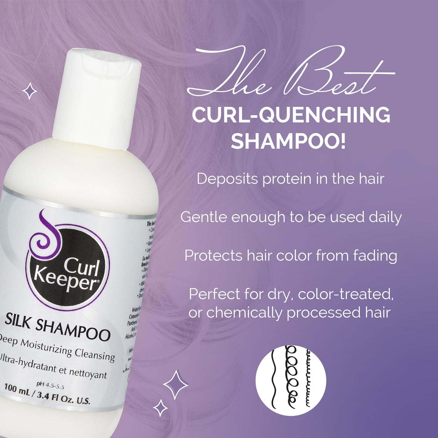 Curl Keeper Silk Shampoo for Curly Hair, 3.8 Fl Oz - Deep Moisturizing & Cleansing Daily Hair Shampoo with Silk Amino Acids for All Curl Types - Water Beauty & Personal Care Curl Keeper