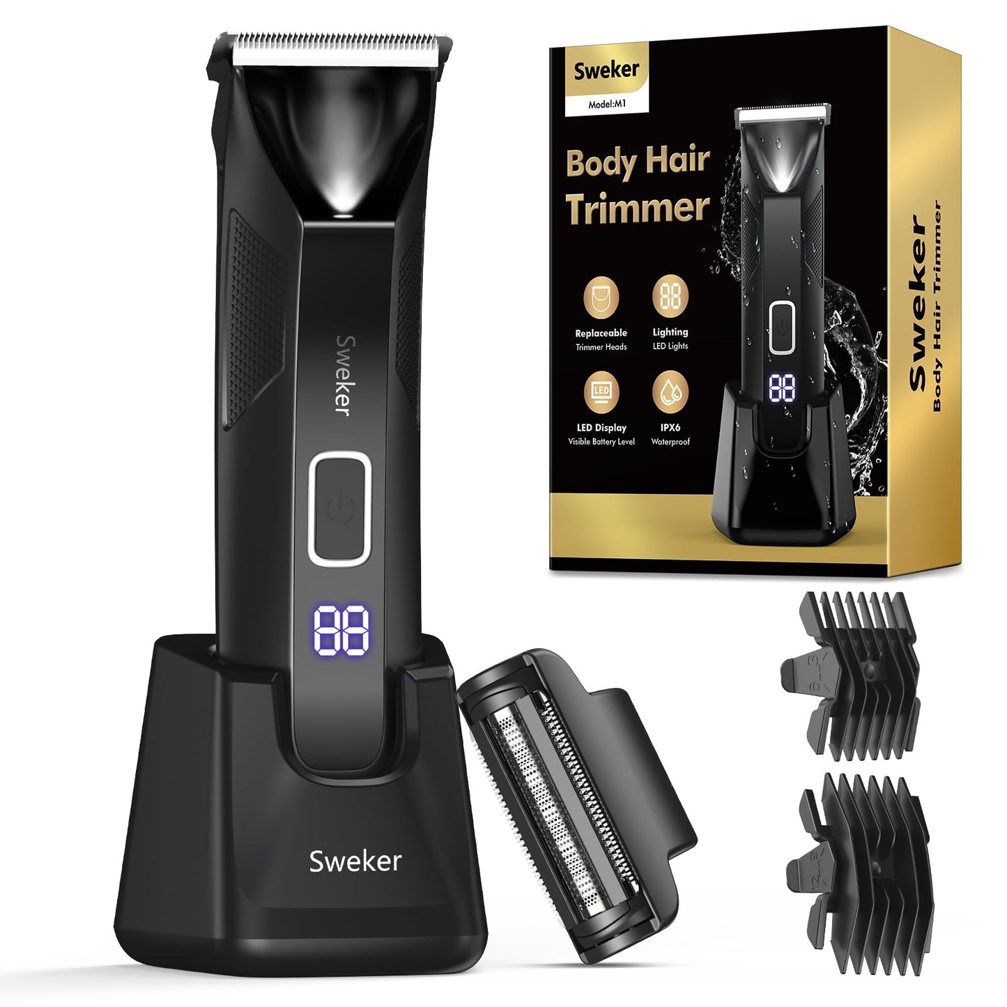Sweker Body Hair Trimmer for Men, Manscape Ball Trimmer, 2-in-1 Body Pubic Hair Groomer and Groin Hair Shaver -Dual-Head Electric Razor for Men Beauty and Personal Care Sweker