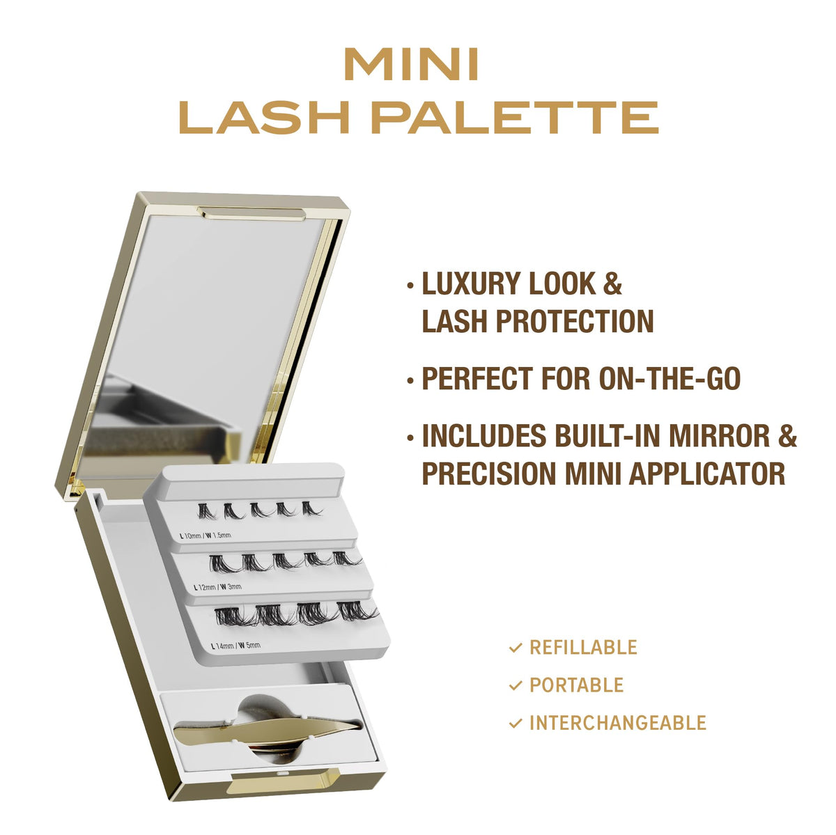 VLuxe Mini Lash Palette with Mirror & Tweezer Applicator, Luxury Lash Cluster Organizer Holder for Eyelash Extension & Fake Lash, Travel Storage Case