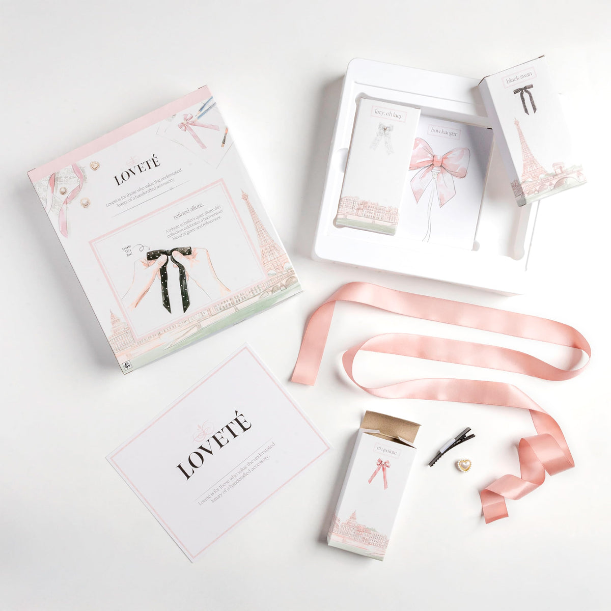 Loveté Hair Bow Tying Set - Prima Ballerina (3 Pack) - Premium DIY Coquette Fashion Accessories for Kids & Tween Girls Ages 6-12