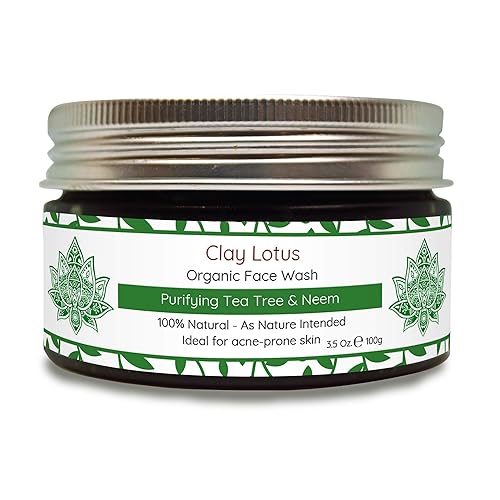 Clay Lotus Organic Face Wash - Acne-Prone, Oily Skin Cleanser with Tea Tree Oil & Neem. All-Natural Ingredients for Blemishes, Redness & Blackheads Beauty & Personal Care Clay Lotus